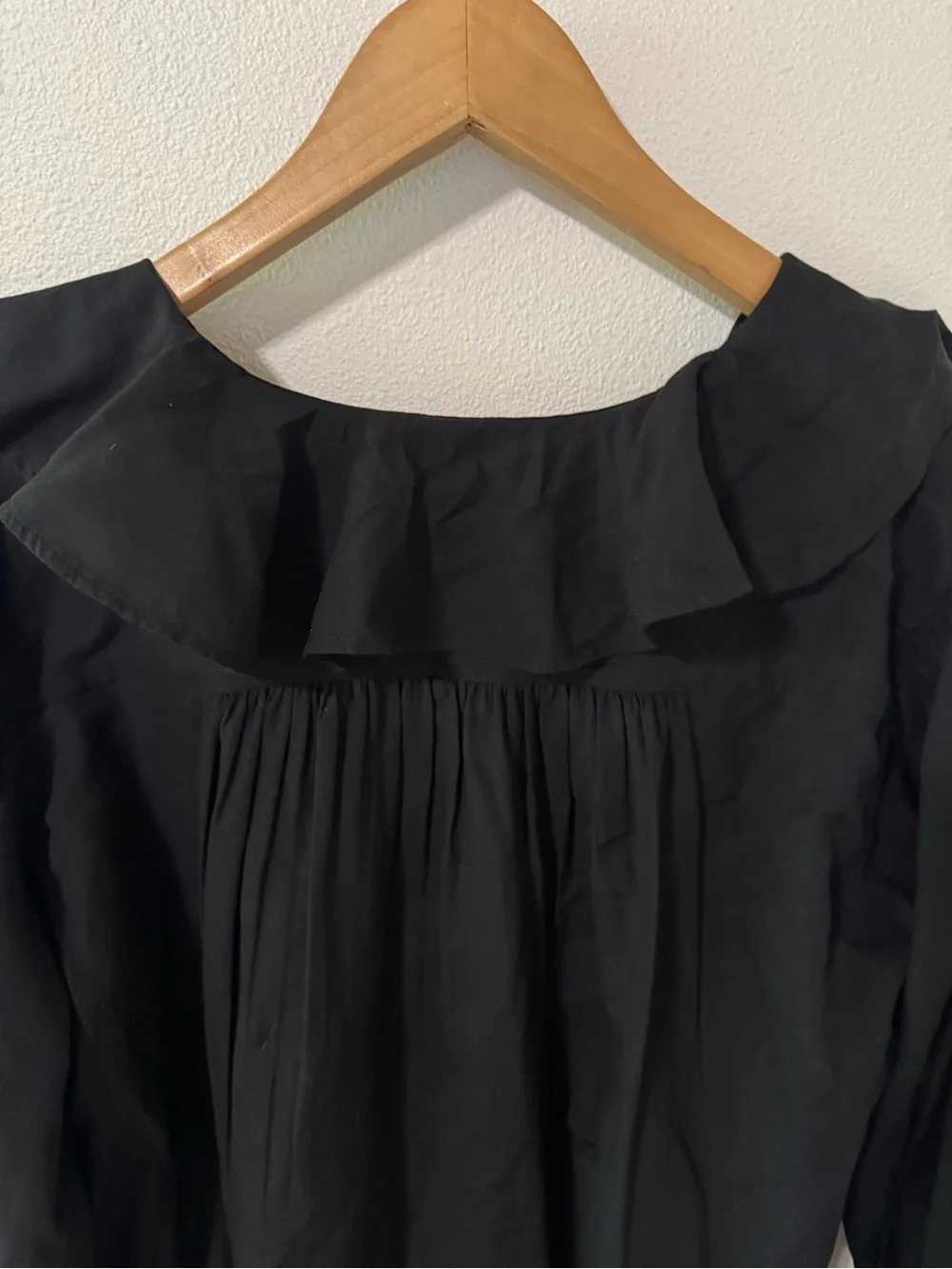 Madewell Ruffled Pintucked Long Puff Sleeve Blouse Black Lightweight 2025-S